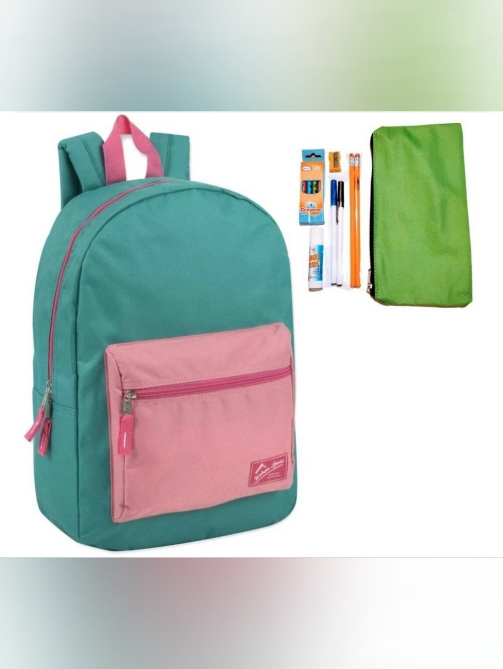 Kids Two-Tone Teal and Pink Casual Backpack with Front Pocket & FREE Pencil Case